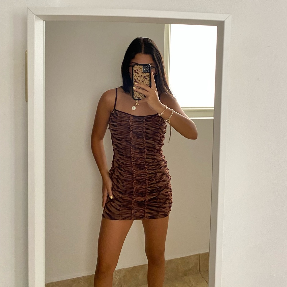 Brown Ruched Mini Dress